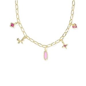 Kendra Scott Belle Charm Necklace OS Gold Pink Butterfly Star Coquette New